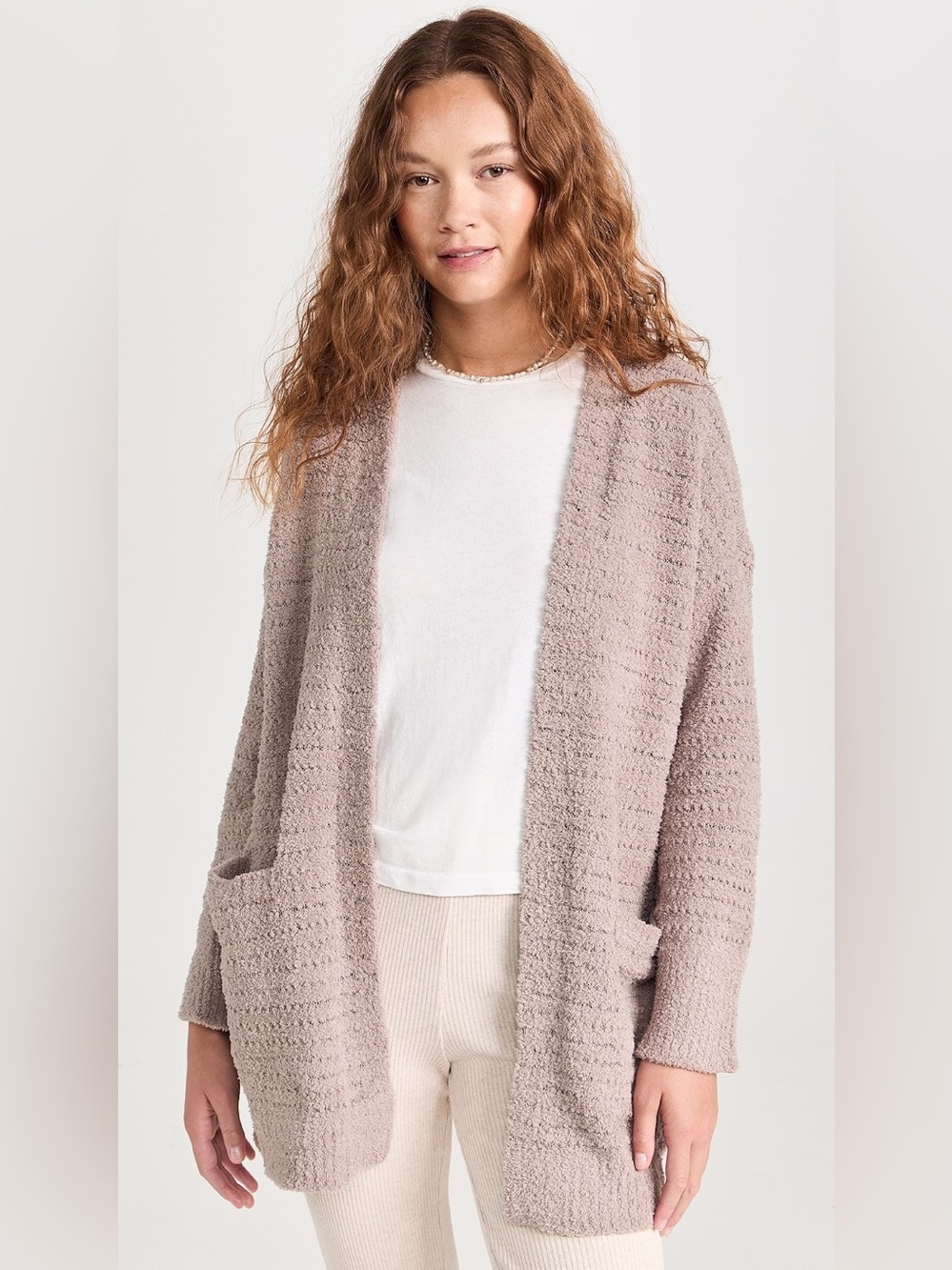 Barefoot Dreams CozyChic Boucle Welt Pocket Cardigan Blush Pink Fuzzy Size 1X